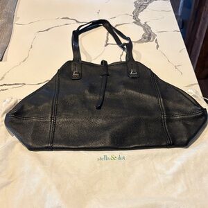 Stella & Dot Black Pebbled Leather Tote